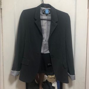 Dark gray blazer with pinstripe detail cuffs